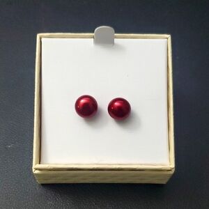 Elegant Red Pearl Stud Earrings